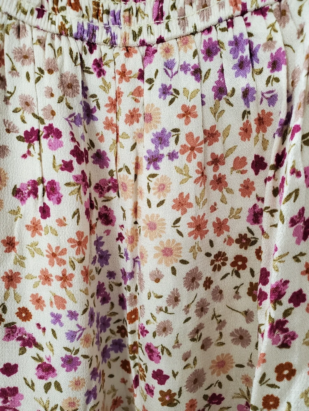 Hem&Thread Smocked Floral Babydoll Dress in Cream Pink Purple NWT SMALL